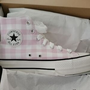 Converse Pink/White Gingham High-Tops, Mint Sole & Xtra Pair of Lace Shoestrings